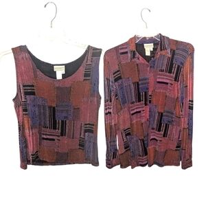 Vintage Coldwater creek tank top long sleeve shirt set color block size M
